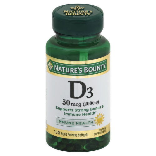 Nature's Bounty Vitamin D3, 50 mcg, Rapid Release Softgels