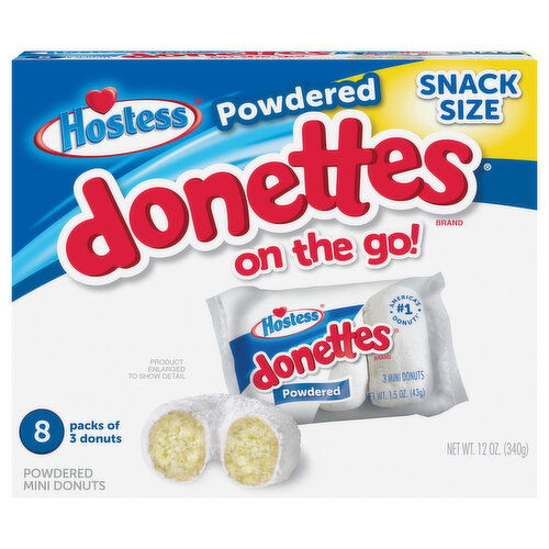 Hostess Donettes Donuts, Powdered, Mini, 8 Packs, Snack Size