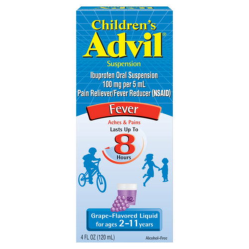 Advil Children's Suspension, Fever, 100 mg, Liquid, Grape-Flavored