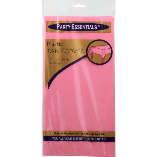 Party Essentials Tablecover, Pink, Rectangle, Plastic