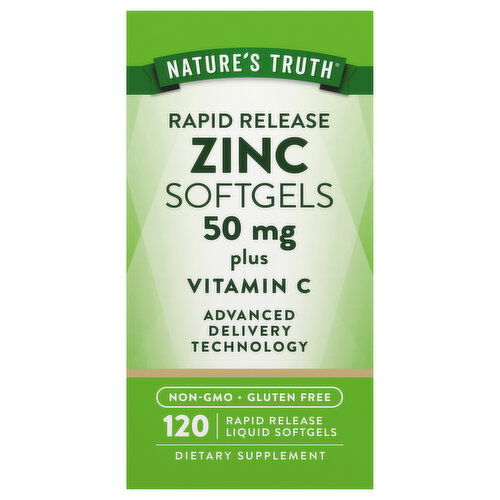 Nature's Truth Zinc, Plus Vitamin C, 50 mg, Rapid Release Liquid Softgels