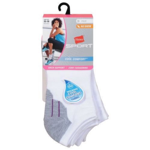 Hanes Sport Socks, No Show, Arch Support, Cool Comfort