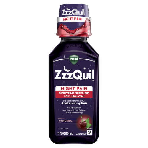 Vicks Vicks ZzzQuil ZzzQuil Liquid Pain Reliever, Sleep Aid, Acetaminophen 1000mg, Diphenhydramine 50mg HCI, Black Cherry Flavored, 12 FL OZ