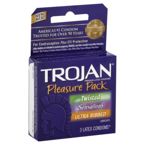 Trojan Latex Condoms, Lubricated, Pleasure Pack