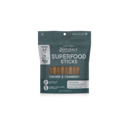 Dog Treat Naturals Superfood Sticks, Chicken & Cranberry