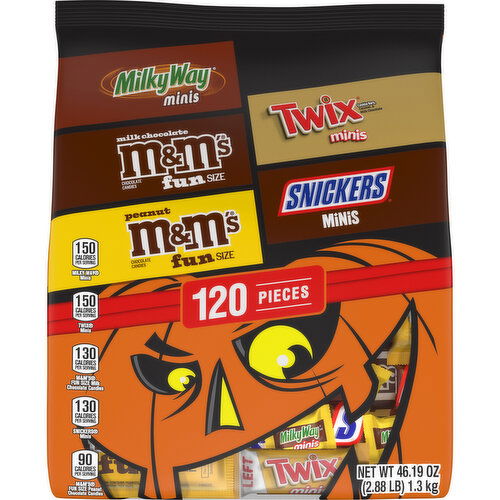 Mixed M&M'S, SNICKERS, TWIX & MILKY WAY Milk Chocolate Halloween Candy Variety Pack, 120 Ct Bag