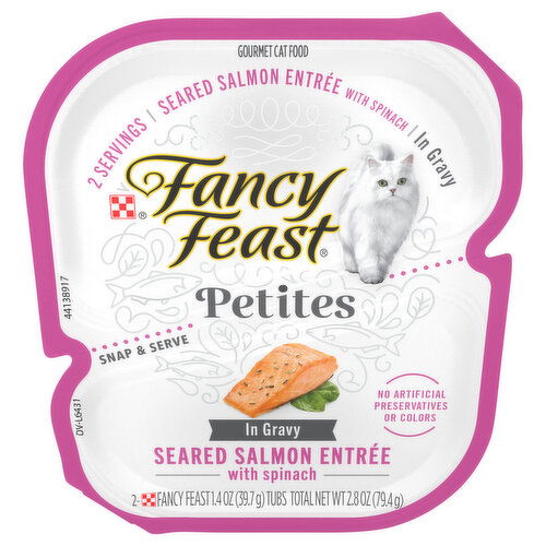 Fancy Feast Petites Cat Food, Seared Salmon Entree with Spinach in Gravy