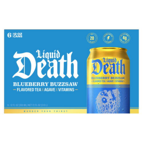Liquid Death Flavored Tea, Blueberry Buzzsaw