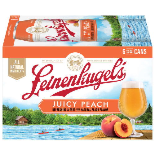 Leinenkugel's Introducing Leinenkugel’s Juicy Peach, a refreshing and easy-drinking beer that balances delicious sweetness from natural peach juice with subtle tart notes. This mild fruited session beer with 4.4% ABV is made with the juice from real peaches.