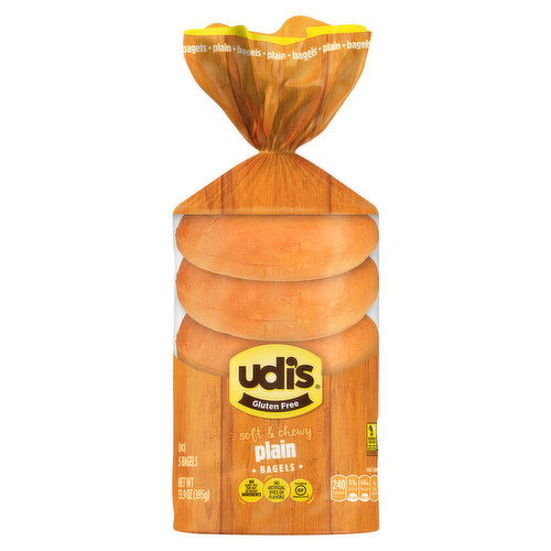 Udi's Bagels, Gluten Free, Plain, Soft & Chewy