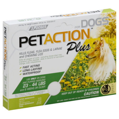 PetAction Plus Flea, Tick & Lice Treatment, for Dogs, 23-44 Lbs