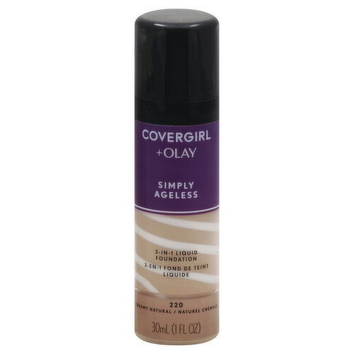 CoverGirl + Olay Simply Ageless Liquid Foundation, 3-in-1, Creamy Natural 220