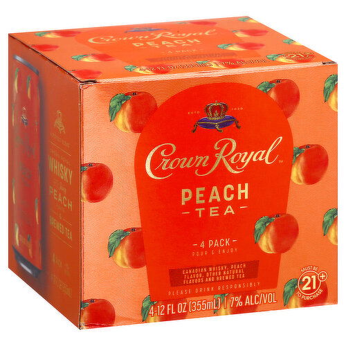 Crown Royal Whisky Cocktail, Peach Tea, 4 Pack