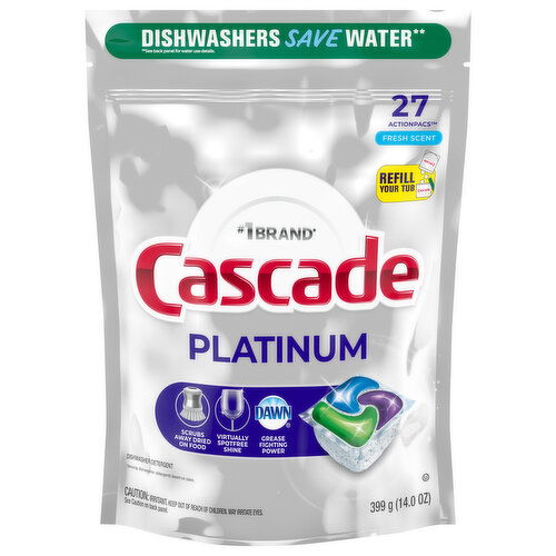 Cascade Platinum Dishwasher Detergent, Fresh Scent, ActionPacs