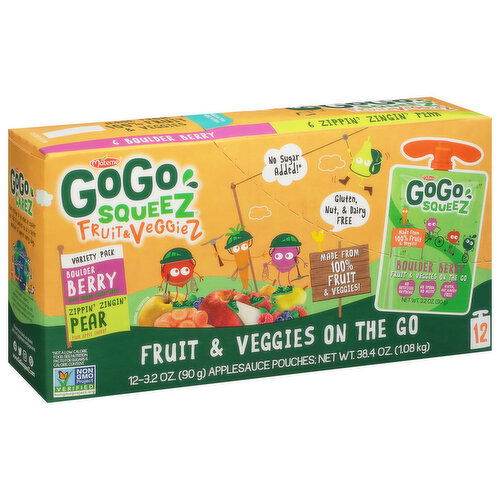 GoGo Squeez Fruit & Veggies On The Go, Boulder Berry, Zippin Zingin Pear, Variety Pack