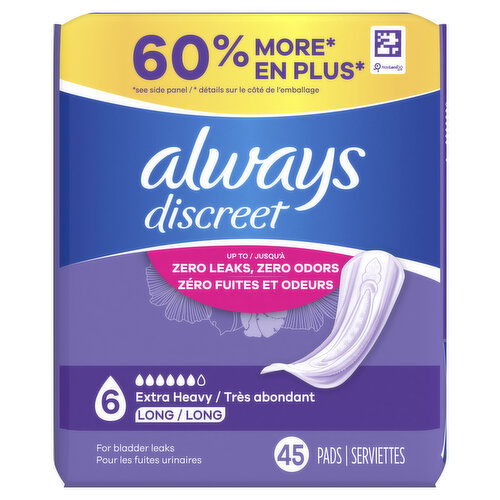 Always Discreet Discreet Pads, Extra Heavy Absorbency, Long Length