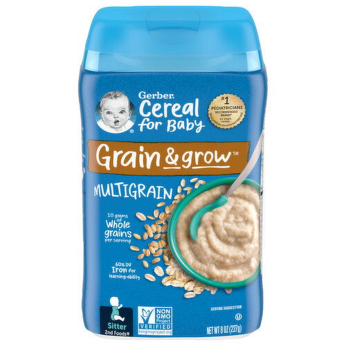 Gerber Cereal for Baby Cereal, Multigrain, Grain & Grow, Sitter (2nd Foods)