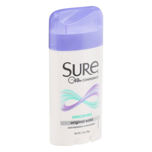 Sure Anti-Perspirant & Deodorant, Unscented, Original Solid