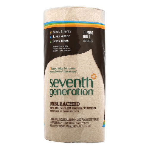 Seventh Generation Paper Towels, Jumbo Roll, Unbleached, 2-Ply