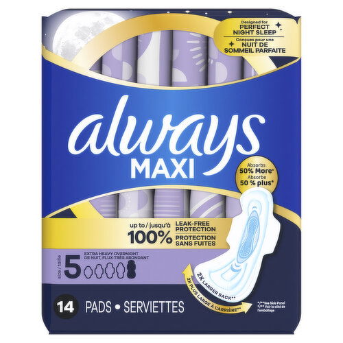 Always Maxi Maxi Overnight Pads with Wings, Size 5