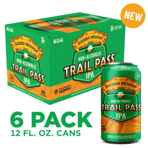 Sierra Nevada Beer, Trail Pass Non-Alcoholic IPA Craft Beer 6 Pack (12oz Cans)