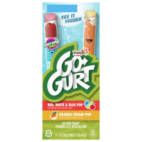 Go-Gurt Yogurt, Fat Free, Red, White & Blue Pop/Orange Cream Pop