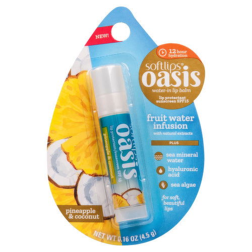 Softlips Oasis Lip Protectant Sunscreen, Pineapple & Coconut, SPF 15