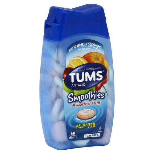 Tums Smoothies Antacid, Extra Strength 750, Chewable Tablets, Assorted Fruit