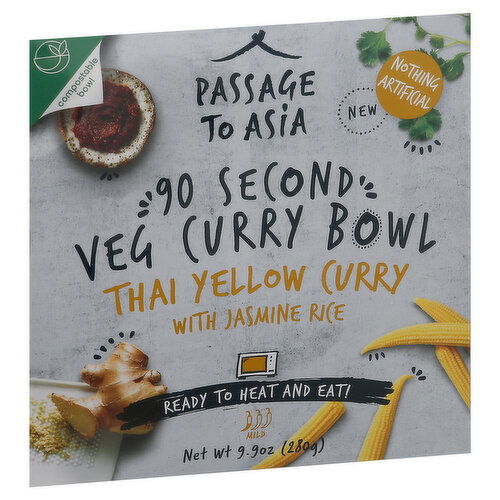 Passage to Asia Veg Curry Bowl, Thai Yellow Curry with Jasmine Rice, Mild, 90 Second