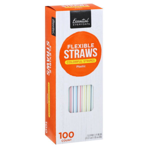 Essential Everyday Straws, Flexible, Colorful Stripes, Plastic