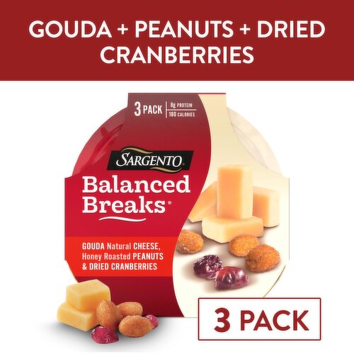 SARGENTO Balanced Breaks® Gouda Natural Cheese, Honey Roasted Peanuts and Dried Cranberries, 3-Pack