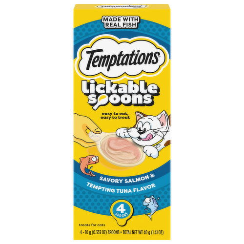 Temptations Treats for Cats, Savory Salmon & Tempting Tuna Flavor, Lickable Spoons