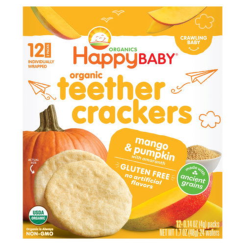 HappyBaby Organics Teether Crackers, Organic, Mango & Pumpkin with Amaranth