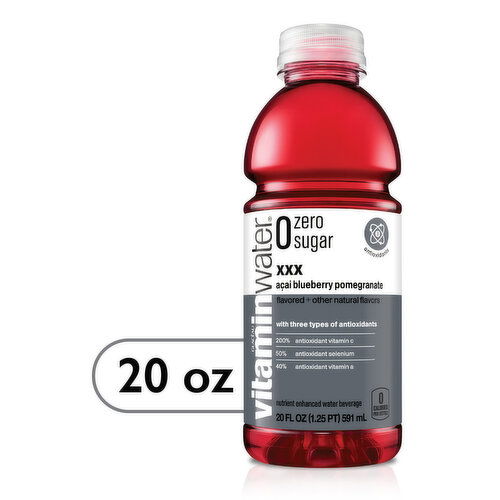 vitaminwater XXX Vitamin Zero Sugar açai-blueberry-pomegranate drink, 20 fl oz