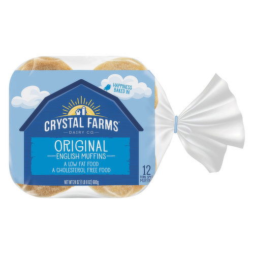 Crystal Farms English Muffins, Original, Fork Split