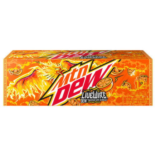 Mtn Dew Soda, Orange Flavor, 12 Cans