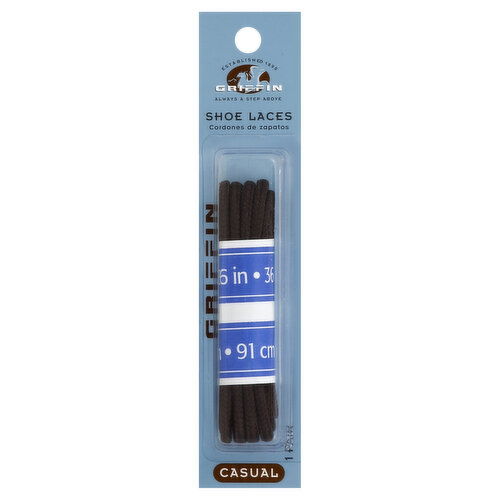 Griffin Shoe Laces, Dress/Casual, Brown, 36 Inch