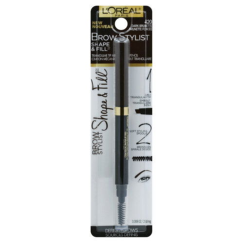 L'Oreal Brow Stylist Shape & Fill Mechanical Pencil, Triangular Tip, Dark Brunette 420