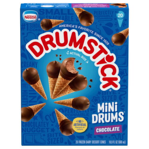 Drumstick Mini Drums Frozen Dairy Dessert Cones, Chocolate