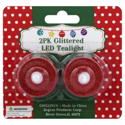 Regent Tealights, LED, Glittered, 2 Pk