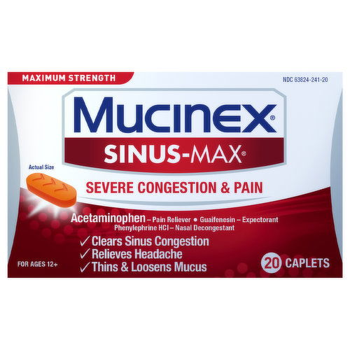 Mucinex Sinus-Max Severe Congestion & Pain, Maximum Strength, Caplets