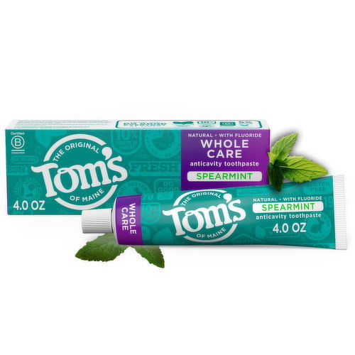 Tom's of Maine Whole Care Natural Toothpaste With Fluoride, Spearmint