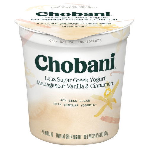 Chobani Yogurt, Greek, Less Sugar, Madagascar Vanilla & Cinnamon