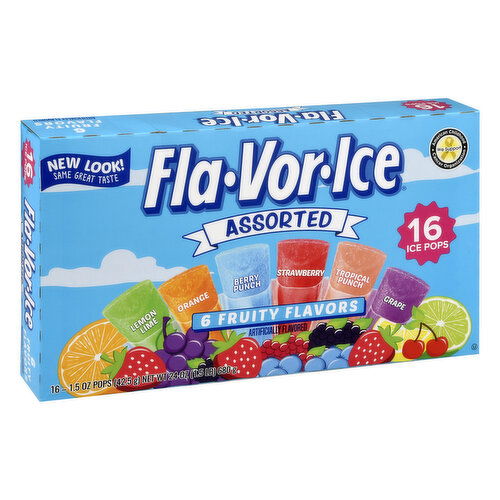 Fla-Vor-Ice Ice Pops, 6 Fruity Flavors, Assorted, 16 Pack