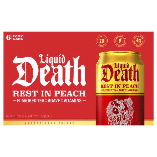 Liquid Death Flavored Tea, Rest in Peach