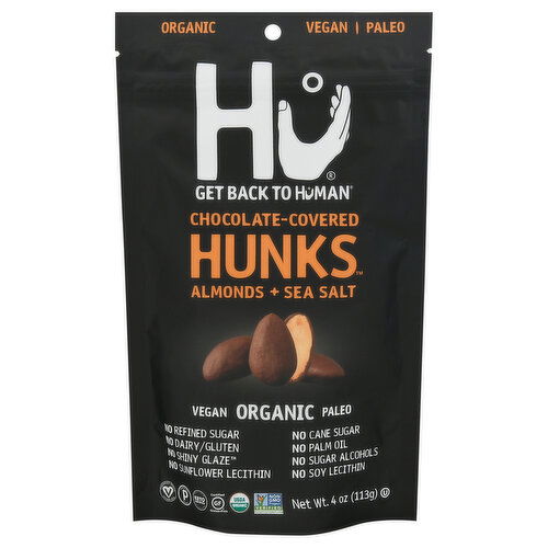 Hu Hunks, Chocolate-Covered, Organic, Almonds + Sea Salt