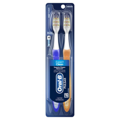 Oral-B Pulsar Vibrating Expert Clean Pulsar Toothbrush, Vibrating Battery Toothbrush, Medium, 2 Count