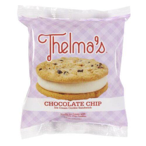 Thelma's 6 oz. Ice Cream Sandwich Thelma's Chocolate Chip with Vanilla Ice Cream Sandwich 6 Fluid Ounce