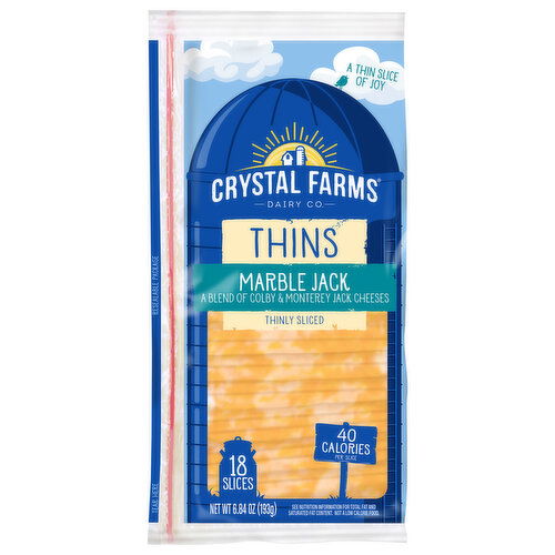 Crystal Farms Cheese Slices, Marble Jack, Thins