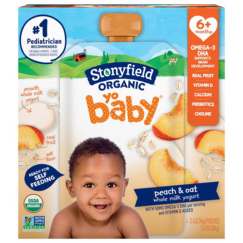 Stonyfield Organic Yo Baby Yogurt, Organic, Peach & Oat, Whole Milk